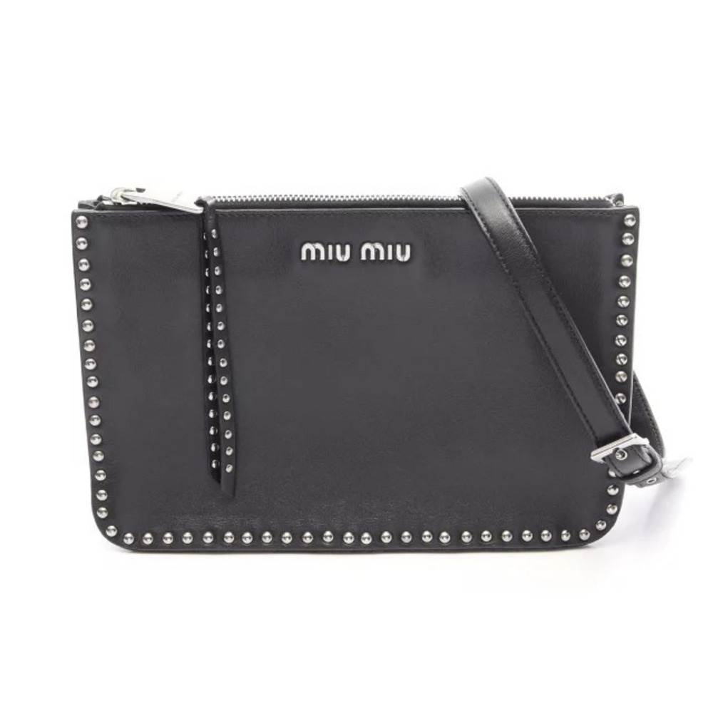 Miu Miu Studded Leather Shoulder Bag Black